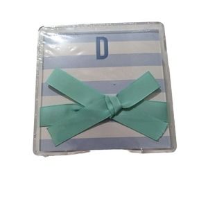 Blue Stripe Monogram Initial D 5 x 5 Paper Note Pad Acrylic Tray New